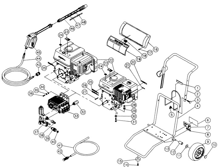 MI-T-M Cold water electric power washer model CM-2804-0MHC replacement parts and manual